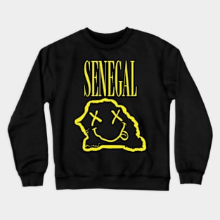 Vibrant Republic of Senegal Africa x Eyes Happy Face: Unleash Your 90s Grunge Spirit! Smiling Squiggly Mouth Dazed Smiley Face Crewneck Sweatshirt